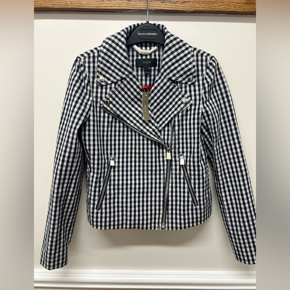 JCrew Gingham Moto Jacket Size 2